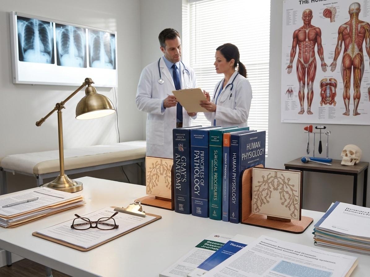 Wooden Lung Anatomy Bookends – Laser-Etched Medical Office Decor