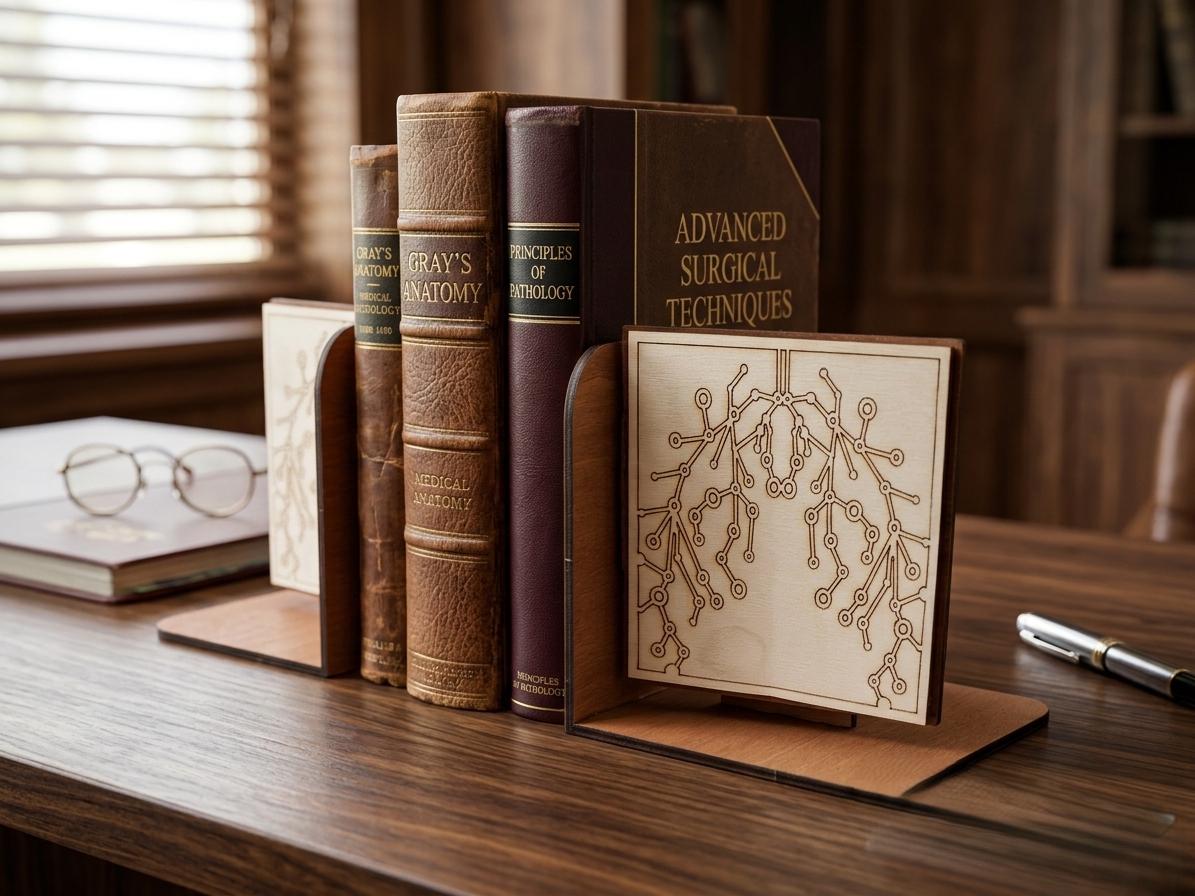 Wooden Lung Anatomy Bookends – Laser-Etched Medical Office Decor