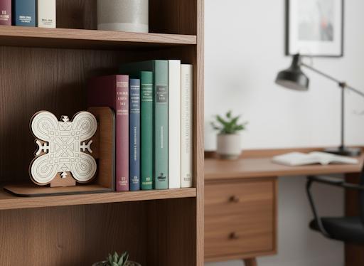 Wooden Hannunvaakuna Bookends, Nordic Protection Symbol, Scandinavian Library Decor