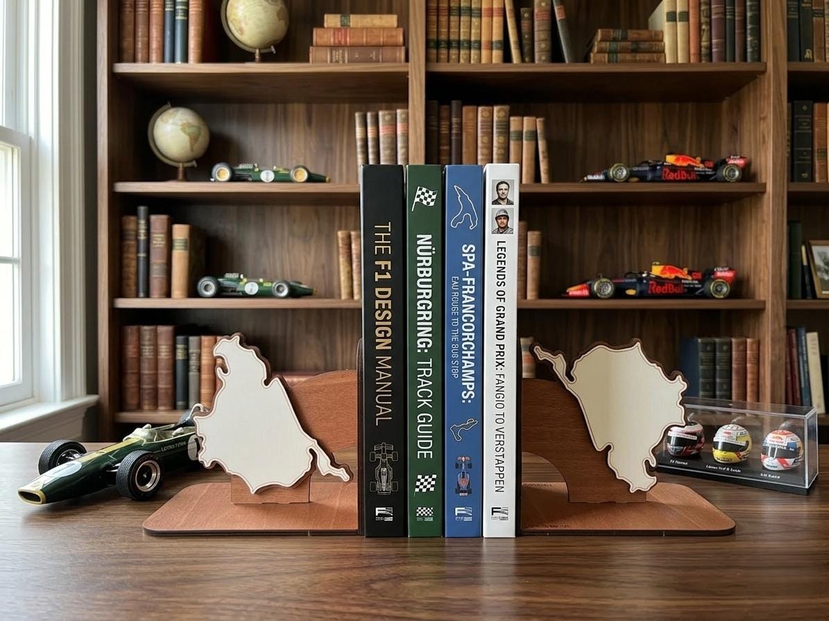 Nurburgring Spa F1 Track Wooden Bookends, Layered Map Decor, Racing Enthusiast Gift