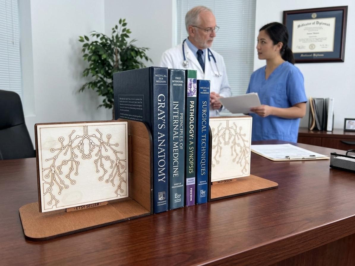 Wooden Lung Anatomy Bookends – Laser-Etched Medical Office Decor