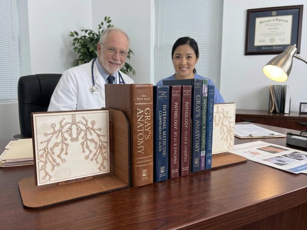 Wooden Lung Anatomy Bookends – Laser-Etched Medical Office Decor