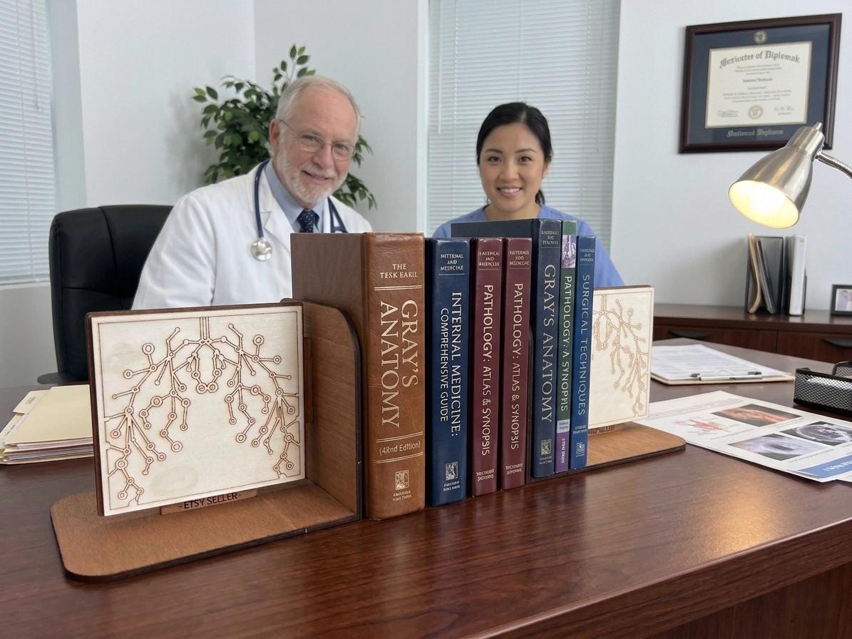 Wooden Lung Anatomy Bookends – Laser-Etched Medical Office Decor