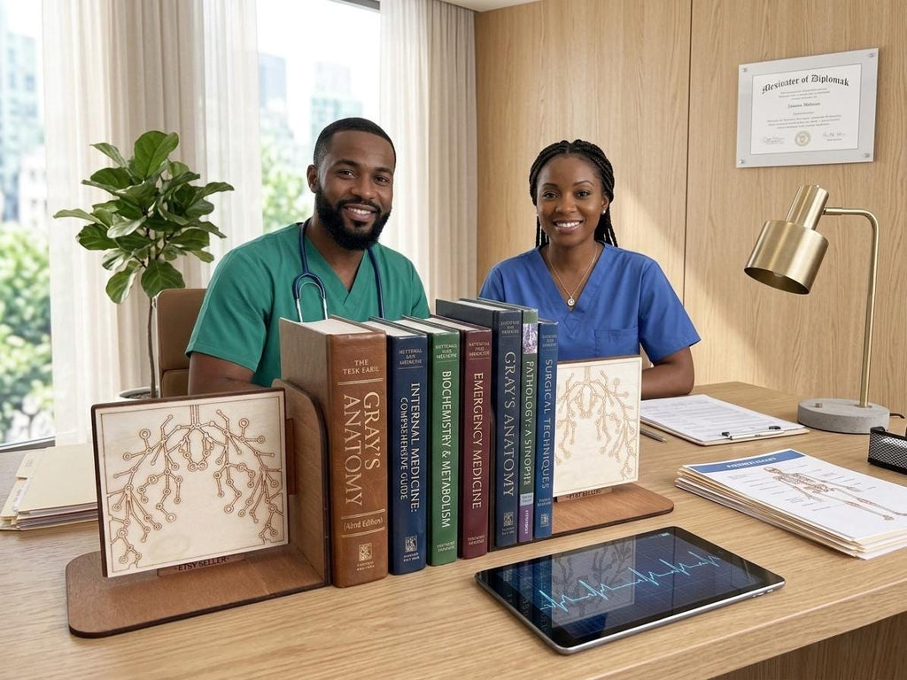 Wooden Lung Anatomy Bookends – Laser-Etched Medical Office Decor