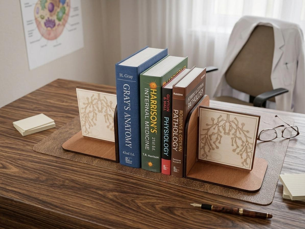 Wooden Lung Anatomy Bookends – Laser-Etched Medical Office Decor