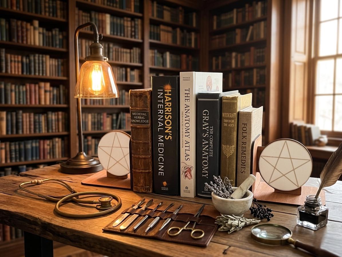 Wooden Pentagram Bookends – Sacred Geometry Bookshelf Decor, Wiccan Office Accessory