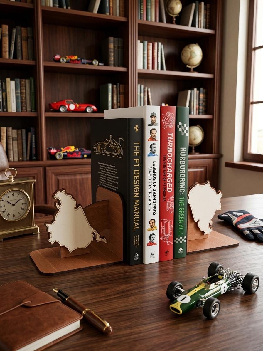 Nurburgring Spa F1 Track Wooden Bookends, Layered Map Decor, Racing Enthusiast Gift