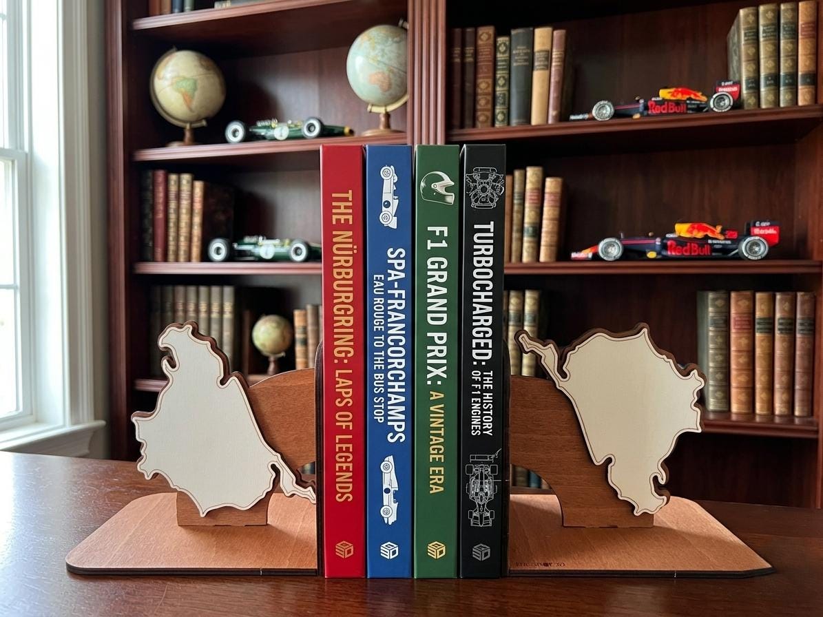 Nurburgring Spa F1 Track Wooden Bookends, Layered Map Decor, Racing Enthusiast Gift