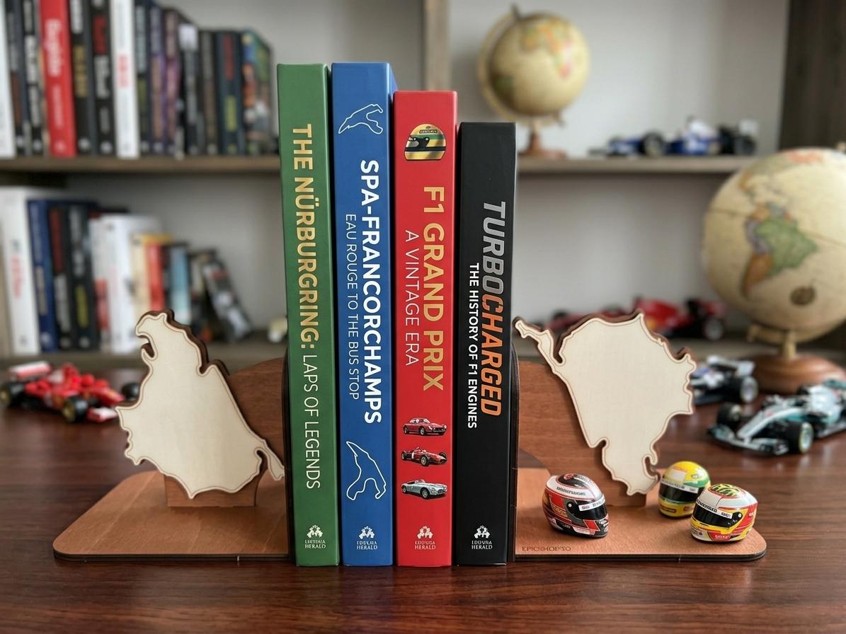 Nurburgring Spa F1 Track Wooden Bookends, Layered Map Decor, Racing Enthusiast Gift