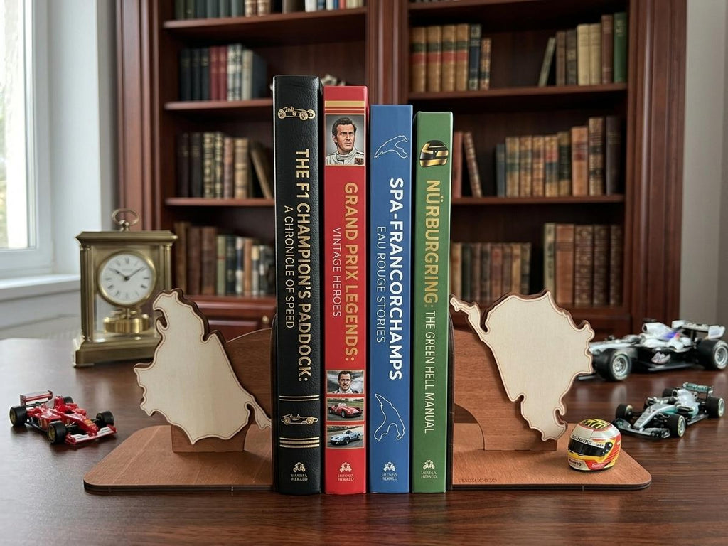 Nurburgring Spa F1 Track Wooden Bookends, Layered Map Decor, Racing Enthusiast Gift