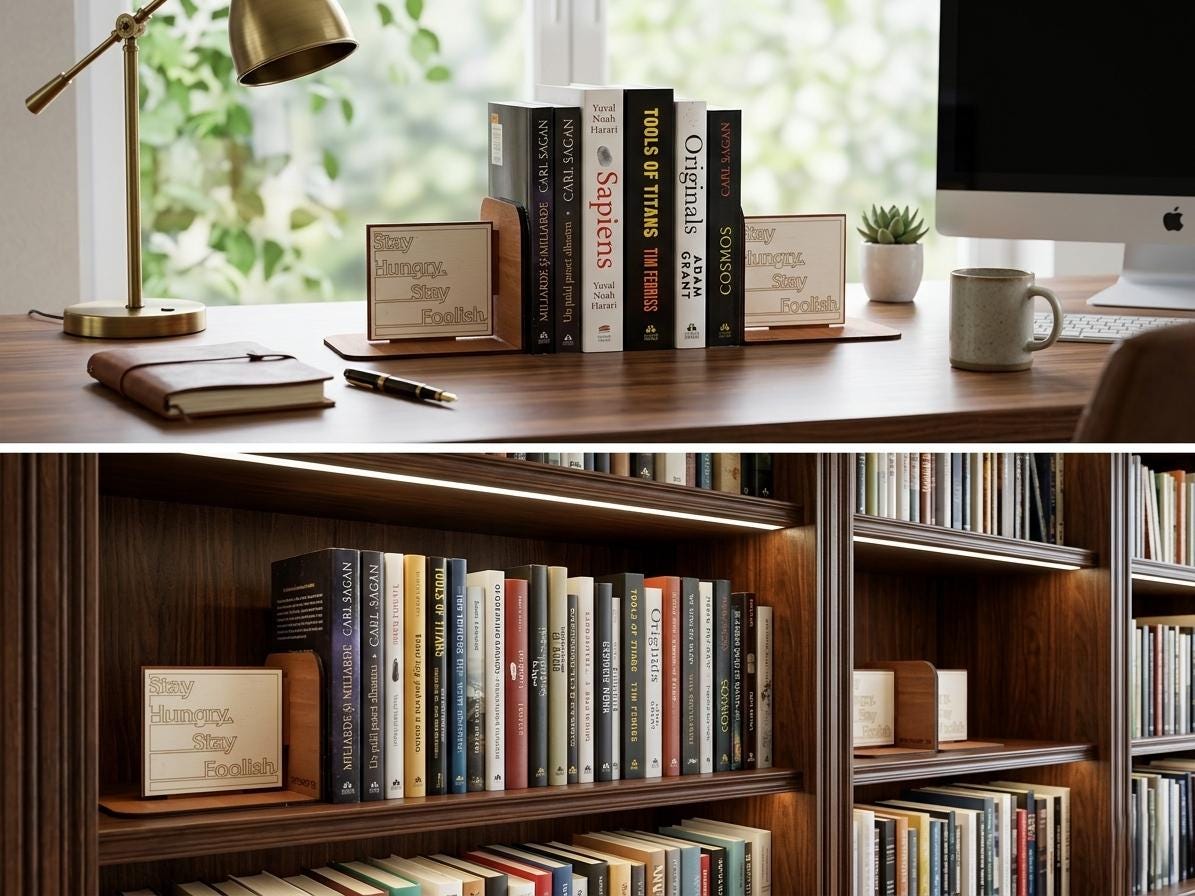 Stay Hungry Stay Foolish Wooden Bookends, Motivational Office Decor, Minimalist Bookshelf Accessory
