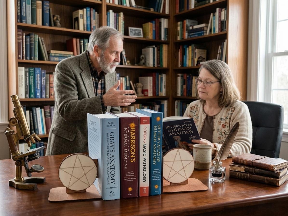 Wooden Pentagram Bookends – Sacred Geometry Bookshelf Decor, Wiccan Office Accessory