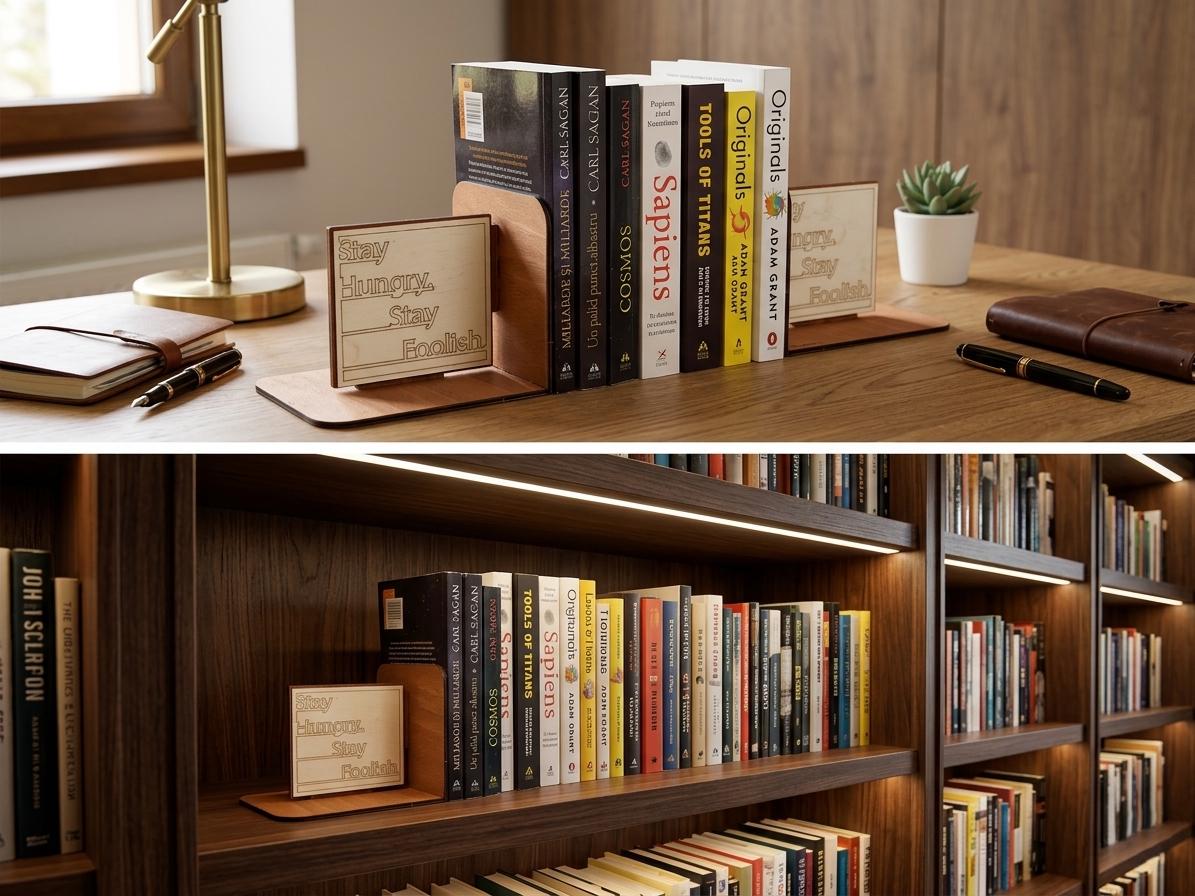 Stay Hungry Stay Foolish Wooden Bookends, Motivational Office Decor, Minimalist Bookshelf Accessory