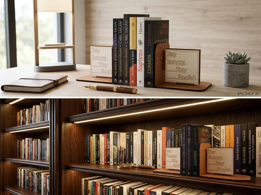 Stay Hungry Stay Foolish Wooden Bookends, Motivational Office Decor, Minimalist Bookshelf Accessory