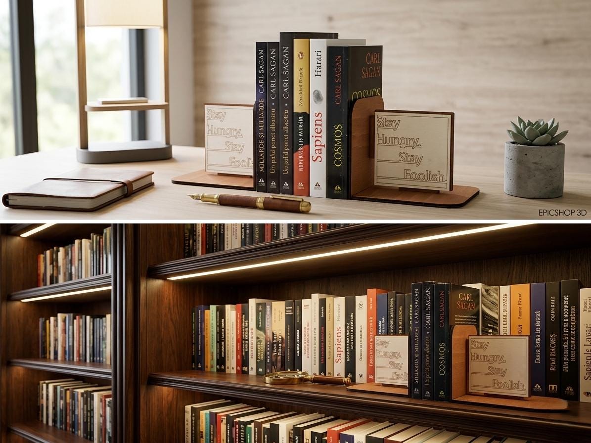 Stay Hungry Stay Foolish Wooden Bookends, Motivational Office Decor, Minimalist Bookshelf Accessory