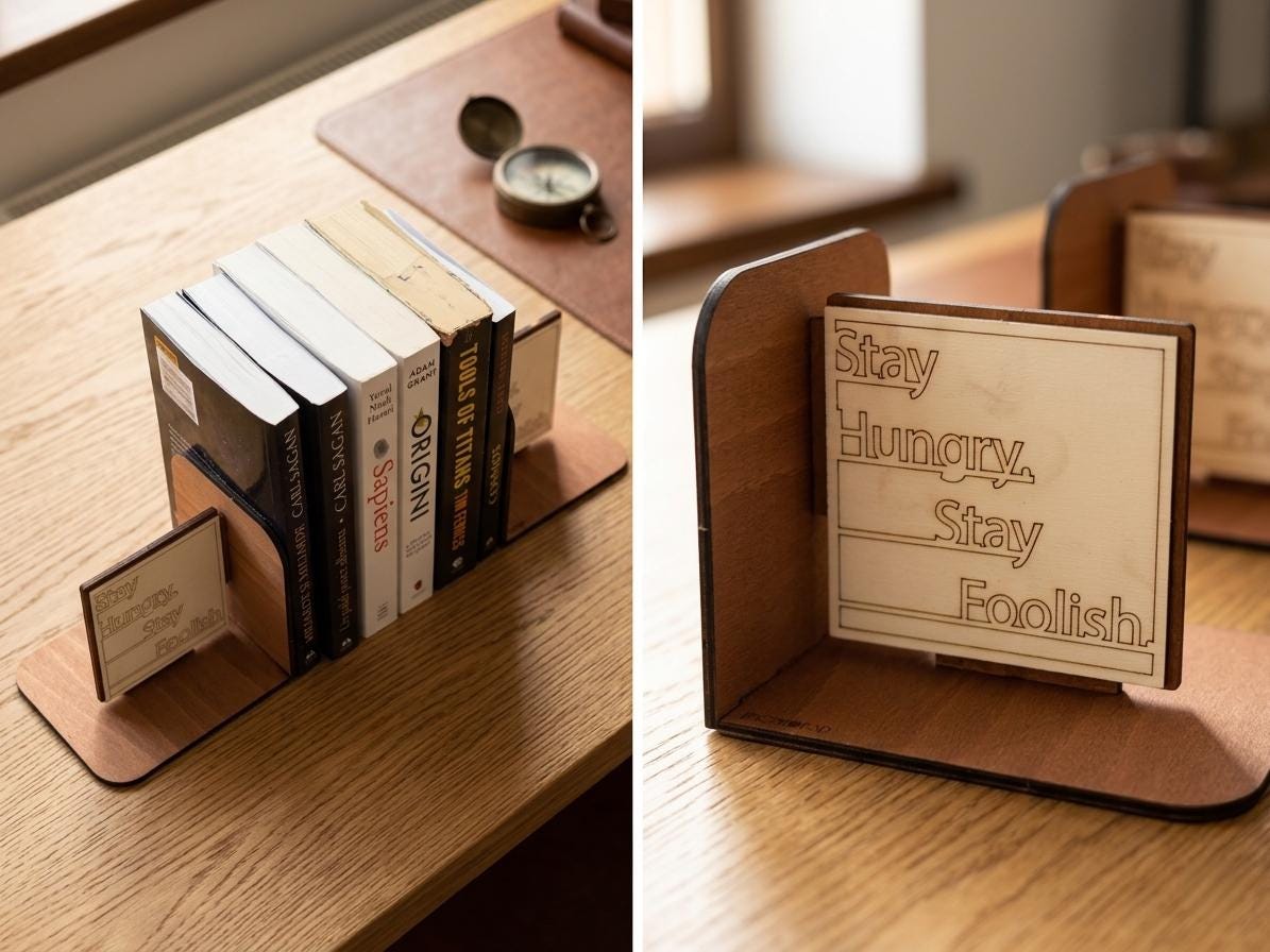 Stay Hungry Stay Foolish Wooden Bookends, Motivational Office Decor, Minimalist Bookshelf Accessory