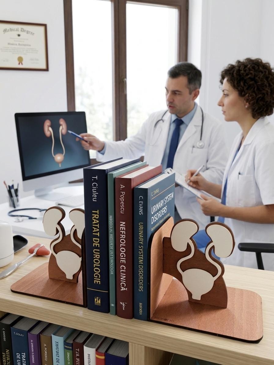 Handcrafted Anatomical Urinary System Bookends, Wood Medical Decor, Urology Gift