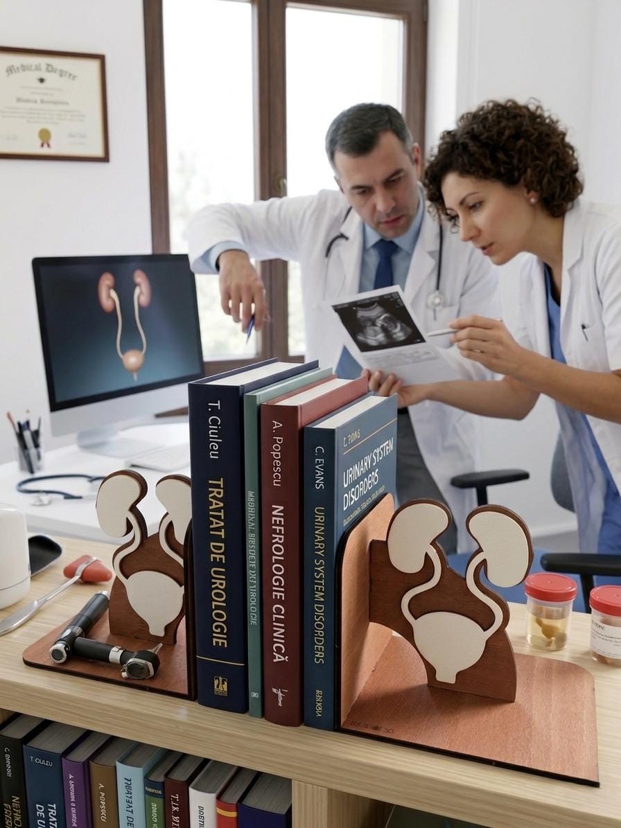 Handcrafted Anatomical Urinary System Bookends, Wood Medical Decor, Urology Gift