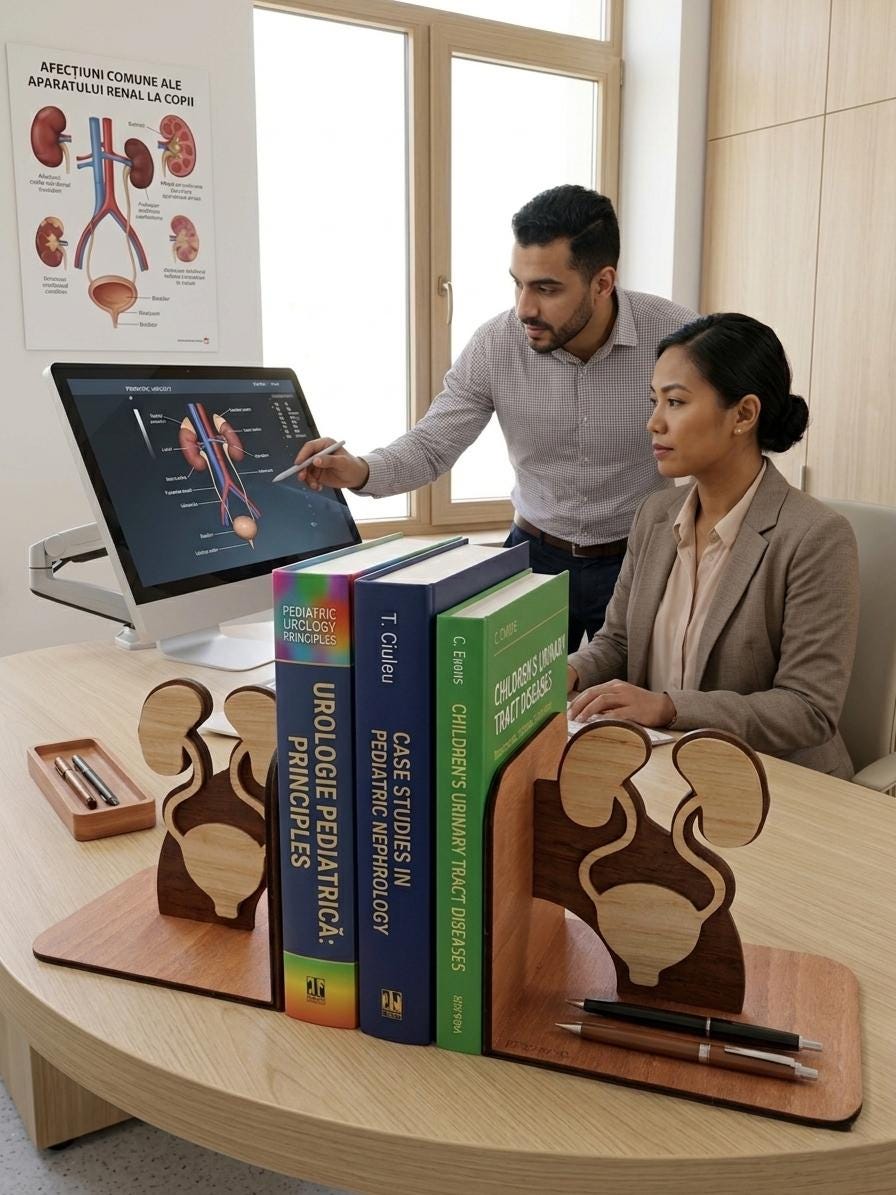 Handcrafted Anatomical Urinary System Bookends, Wood Medical Decor, Urology Gift