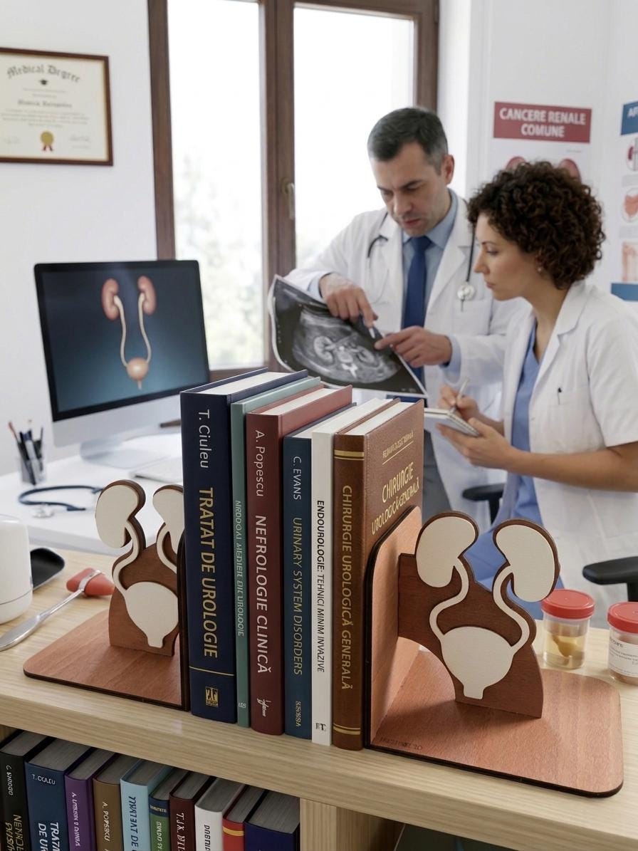 Handcrafted Anatomical Urinary System Bookends, Wood Medical Decor, Urology Gift