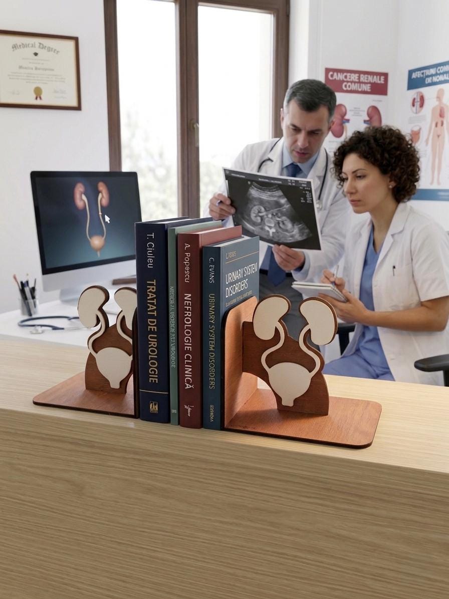 Handcrafted Anatomical Urinary System Bookends, Wood Medical Decor, Urology Gift