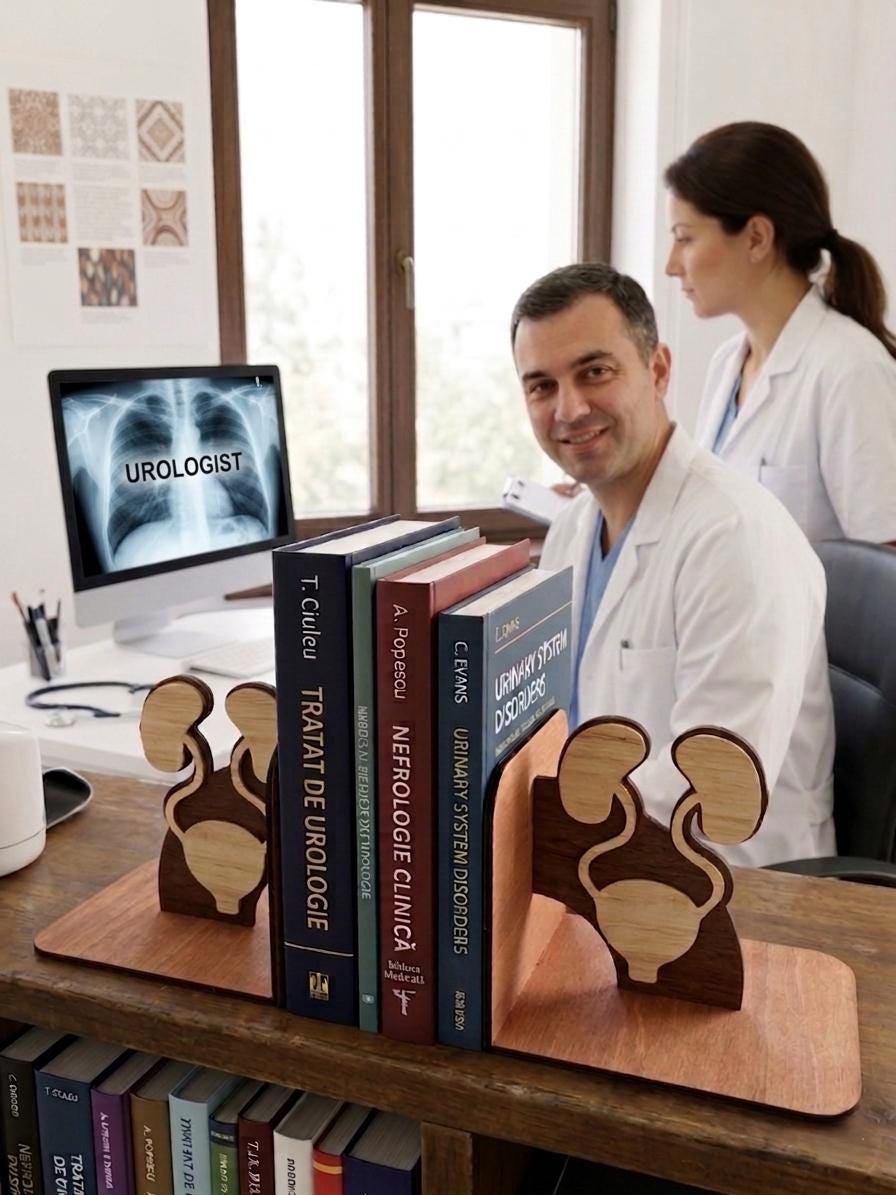Handcrafted Anatomical Urinary System Bookends, Wood Medical Decor, Urology Gift