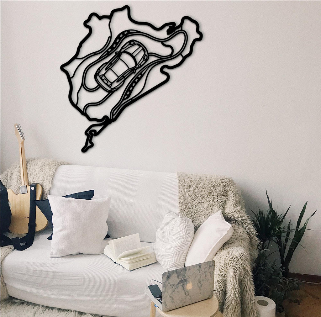 Nürburgring Track Wall Art – Metal Racetrack Decor with Car Silhouette