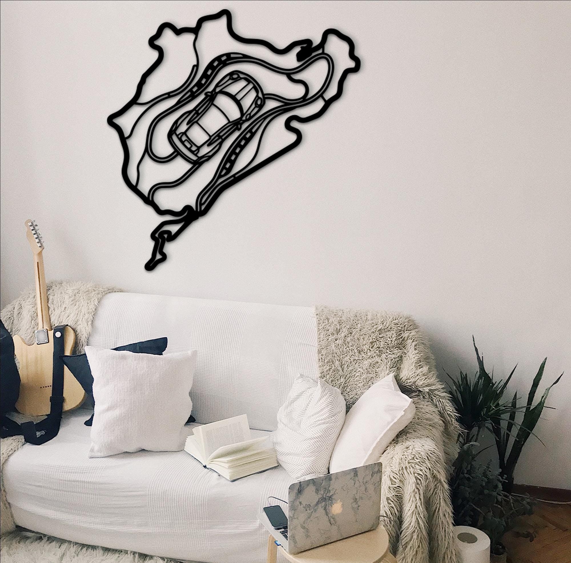 Nürburgring Track Wall Art – Metal Racetrack Decor with Car Silhouette