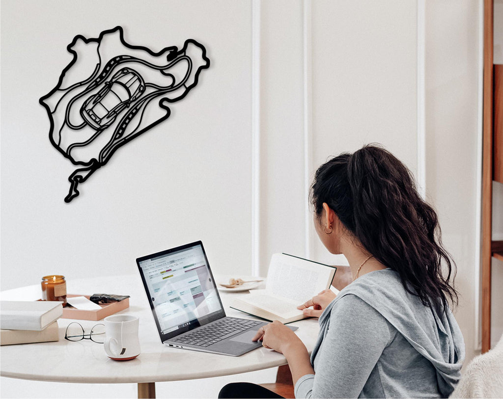 Nürburgring Track Wall Art – Metal Racetrack Decor with Car Silhouette