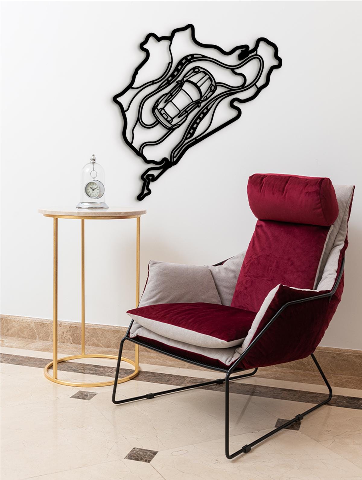 Nürburgring Track Wall Art – Metal Racetrack Decor with Car Silhouette