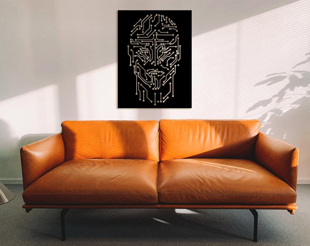AI Circuit Face Wall Art, Futuristic Technology Decor, Cyberpunk Office Art