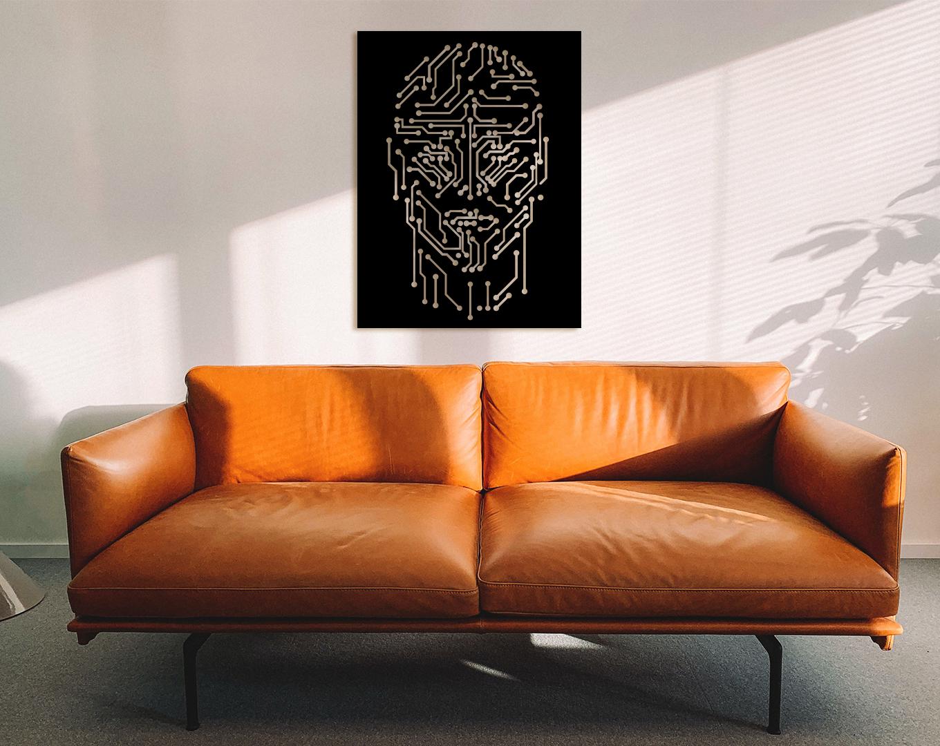AI Circuit Face Wall Art, Futuristic Technology Decor, Cyberpunk Office Art
