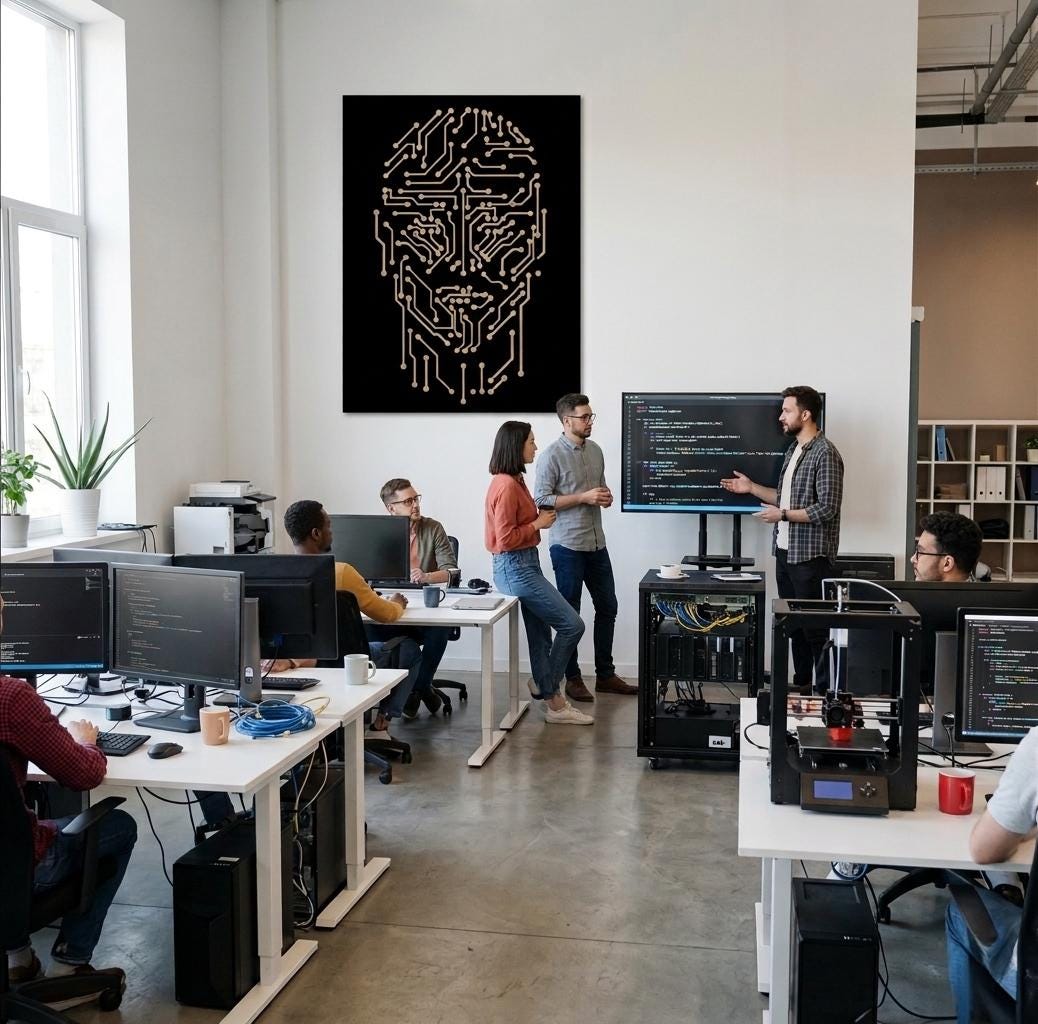 AI Circuit Face Wall Art, Futuristic Technology Decor, Cyberpunk Office Art