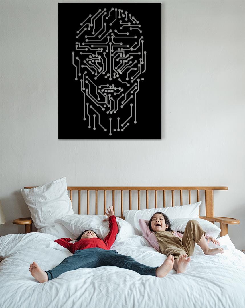 AI Circuit Face Wall Art, Futuristic Technology Decor, Cyberpunk Office Art