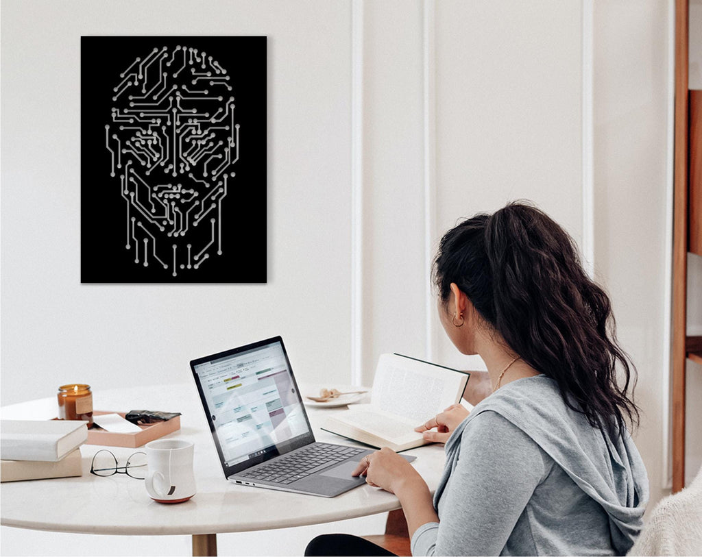 AI Circuit Face Wall Art, Futuristic Technology Decor, Cyberpunk Office Art