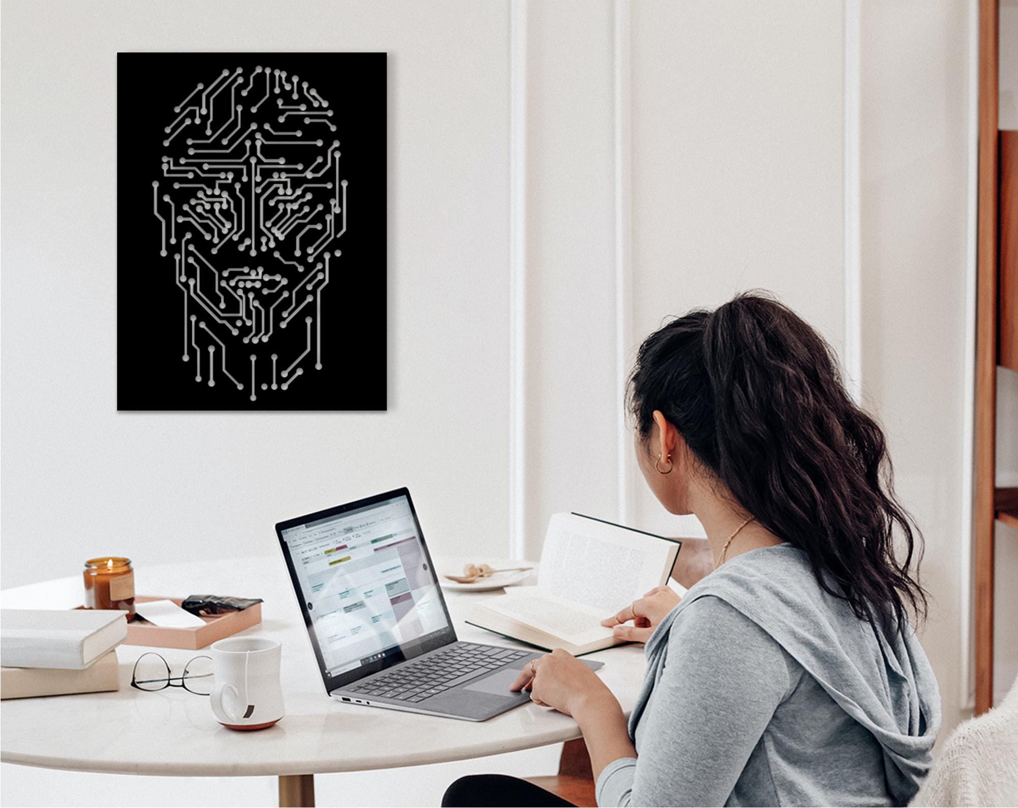 AI Circuit Face Wall Art, Futuristic Technology Decor, Cyberpunk Office Art