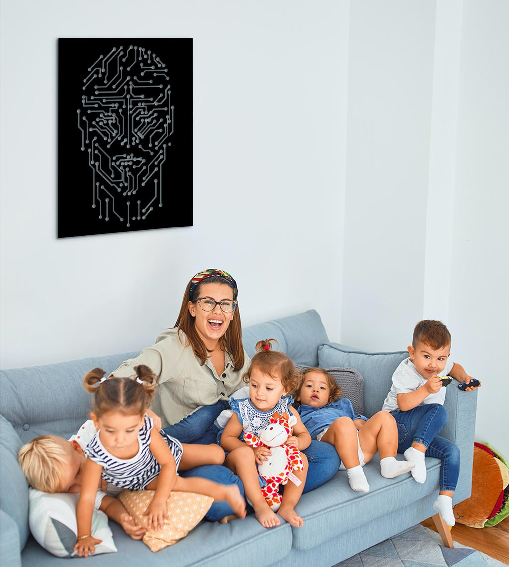 AI Circuit Face Wall Art, Futuristic Technology Decor, Cyberpunk Office Art