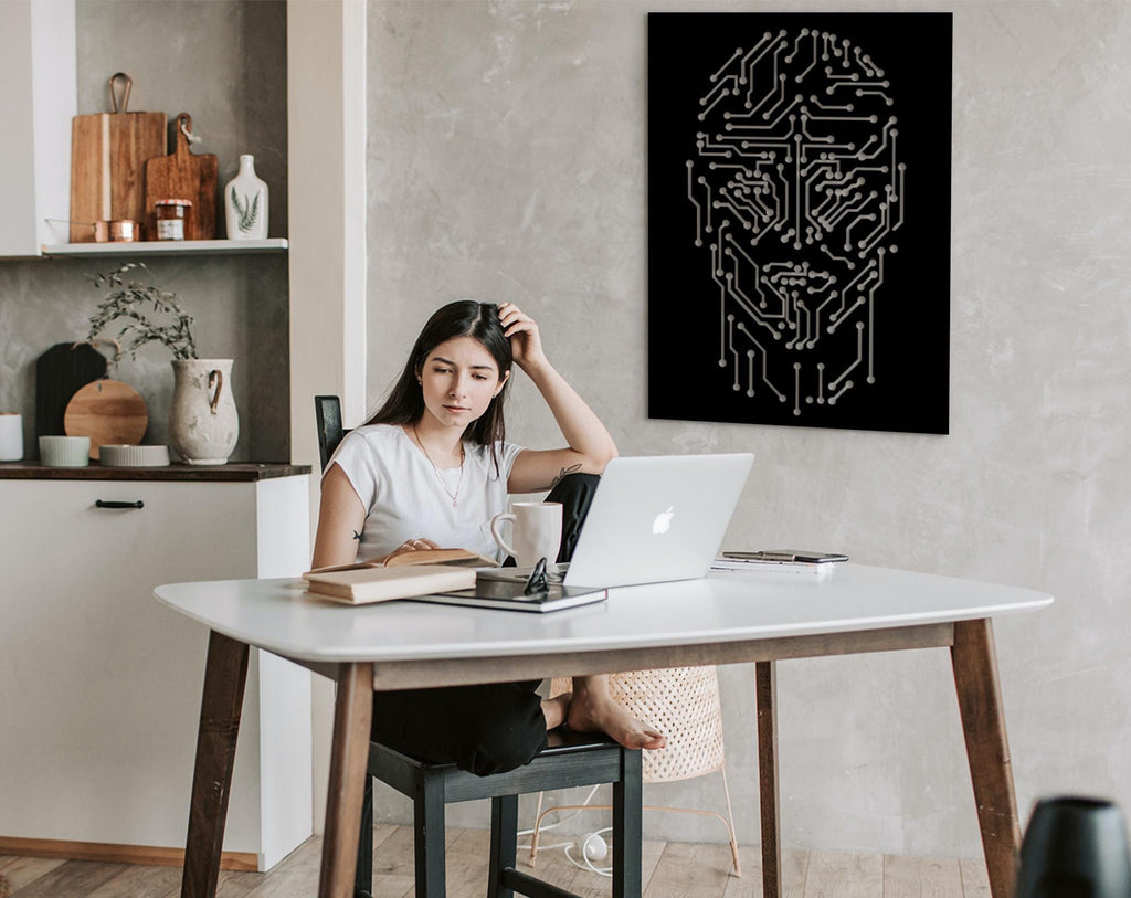 AI Circuit Face Wall Art, Futuristic Technology Decor, Cyberpunk Office Art