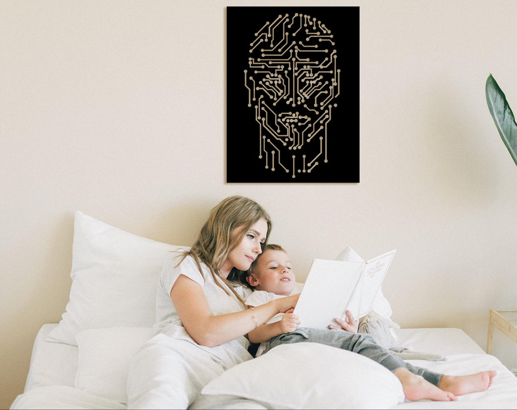 AI Circuit Face Wall Art, Futuristic Technology Decor, Cyberpunk Office Art