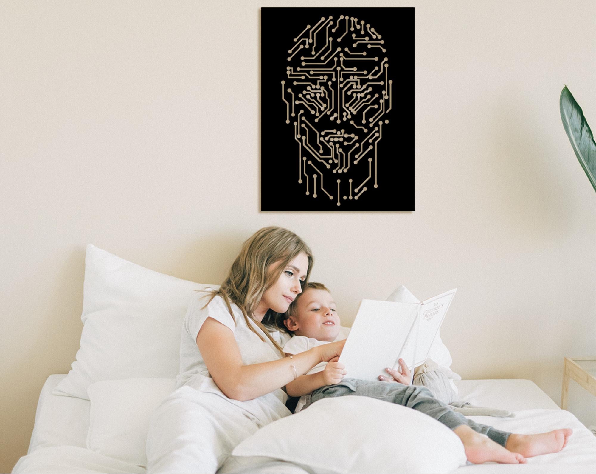 AI Circuit Face Wall Art, Futuristic Technology Decor, Cyberpunk Office Art