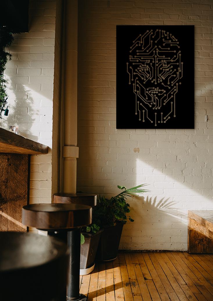 AI Circuit Face Wall Art, Futuristic Technology Decor, Cyberpunk Office Art