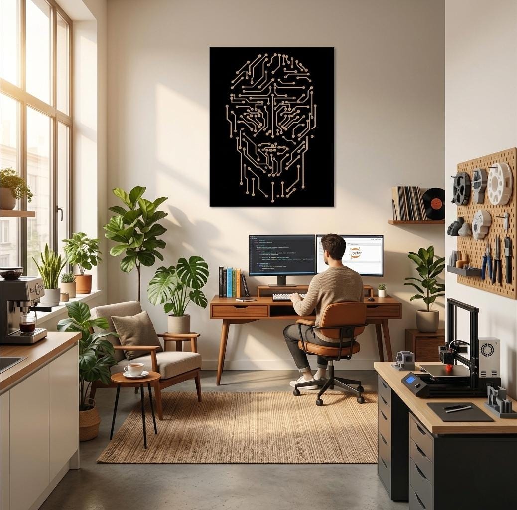 AI Circuit Face Wall Art, Futuristic Technology Decor, Cyberpunk Office Art
